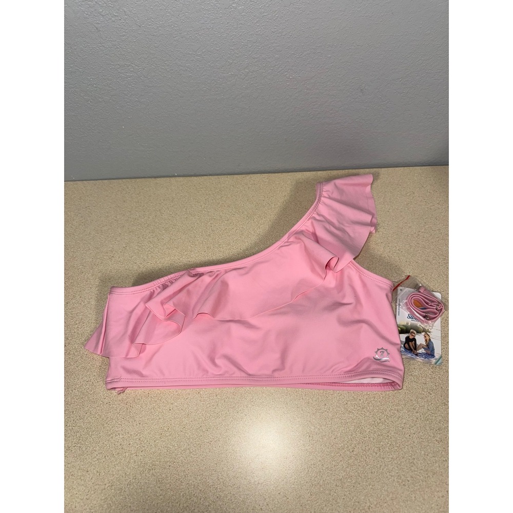 SwimZip Orchid Pink One Shoulder Ruffle Bikini Top UV Protection Womens Medium